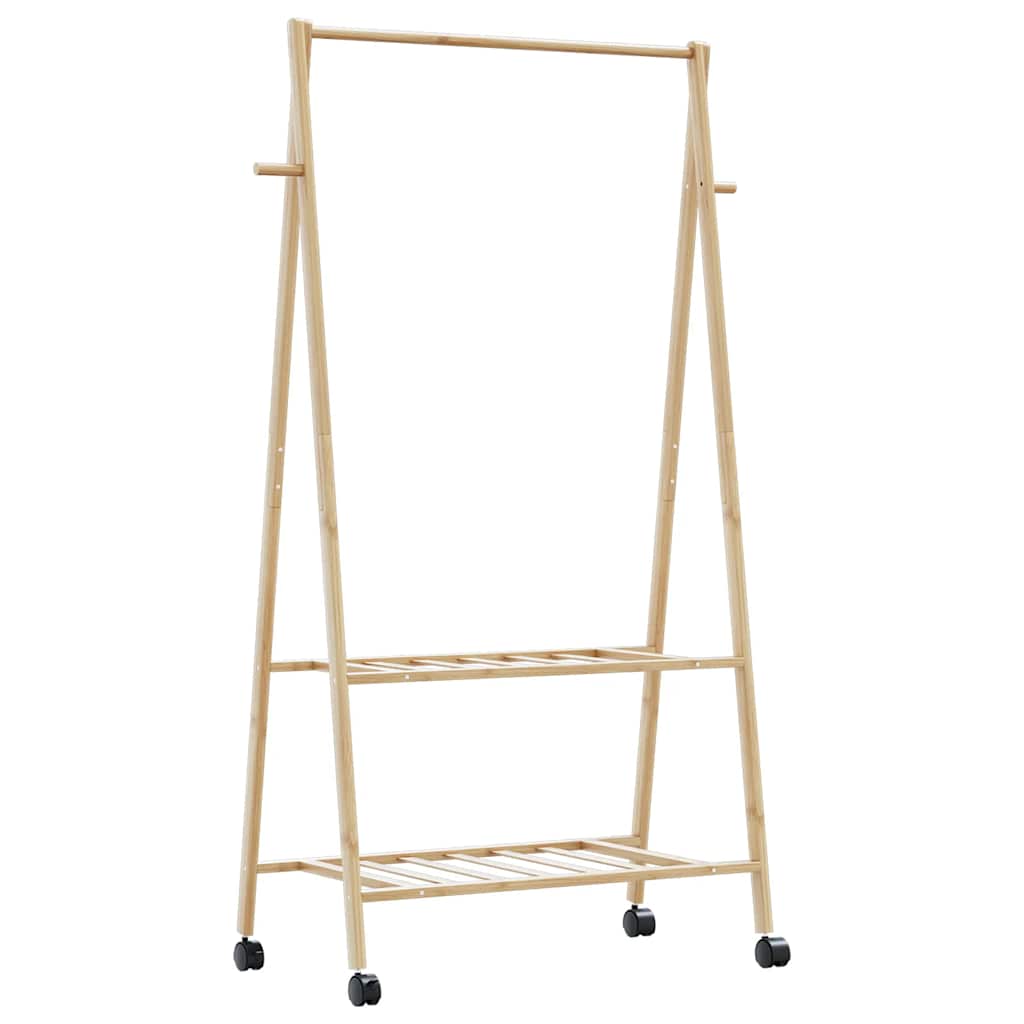 Vaateteline hyllyillä ja pyörillä 96x45,5x155,5 cm bambu
