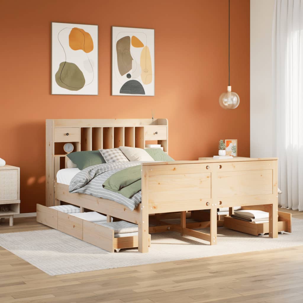 Sänky kirjahyllyllä ilman patjaa 150x200 cm täysi mänty