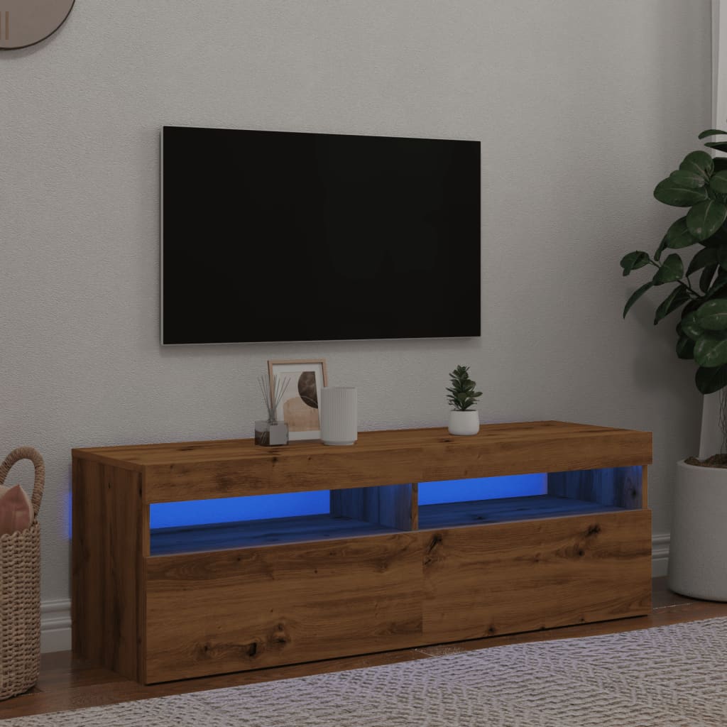 TV-kaappi LED-valoilla käsityöläinen tammi 120x35x40 cm