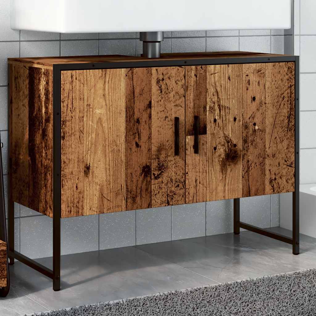 Kylpyhuoneen pesuallaskaappi vanha puu 80x33x60 cm tekninen puu