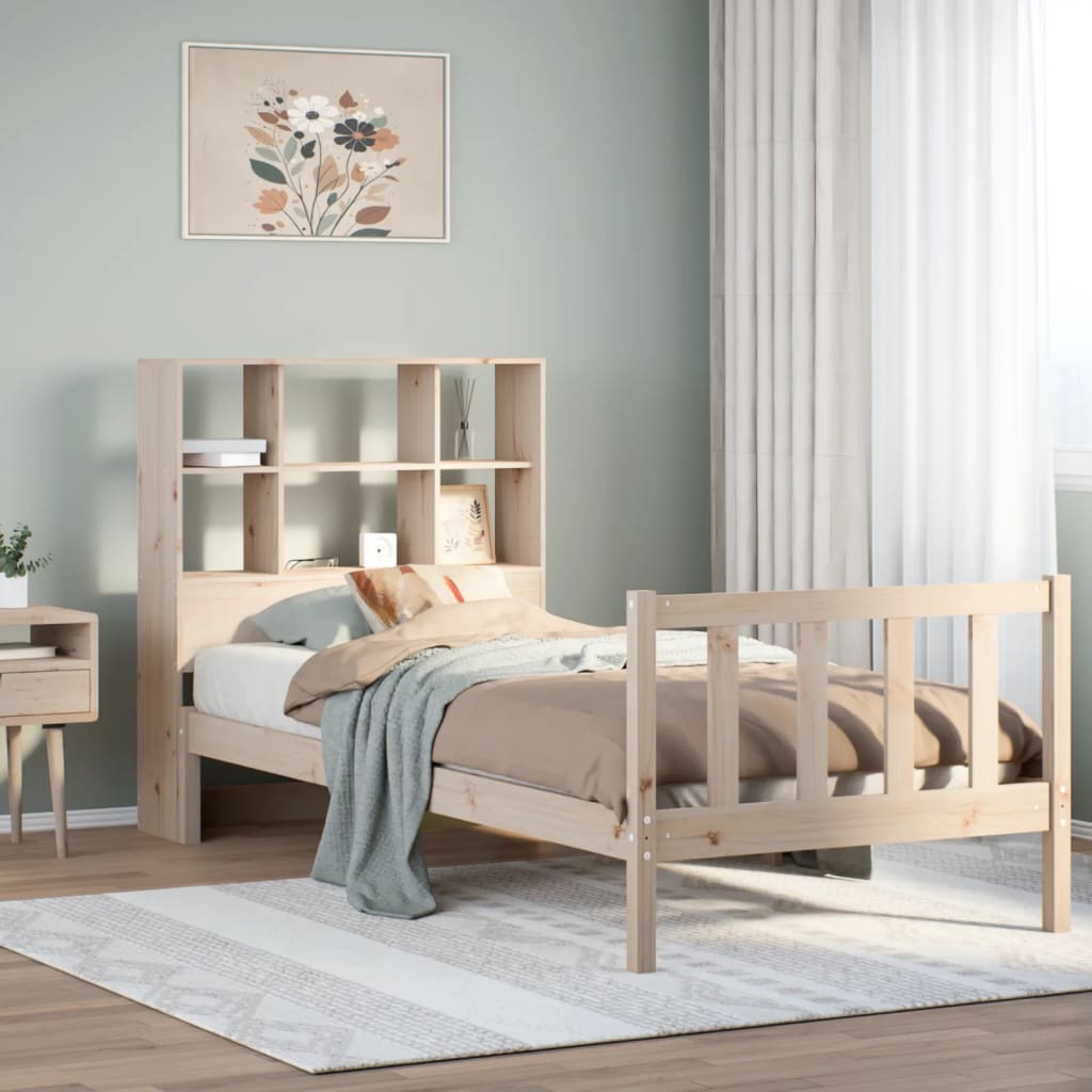 Sänky kirjahyllyllä ilman patjaa 90x200 cm täysi mänty