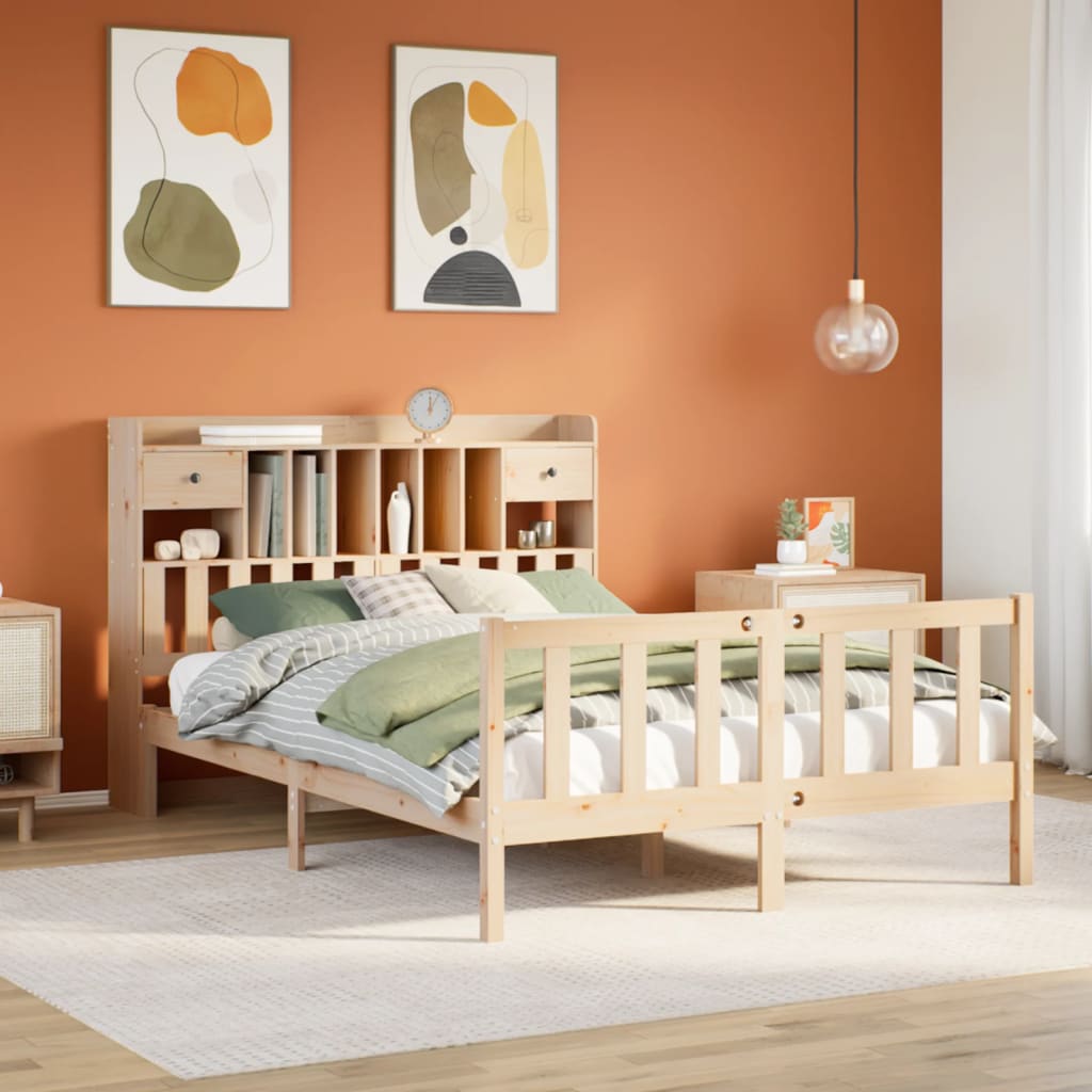 Sänky kirjahyllyllä ilman patjaa 150x200 cm täysi mänty