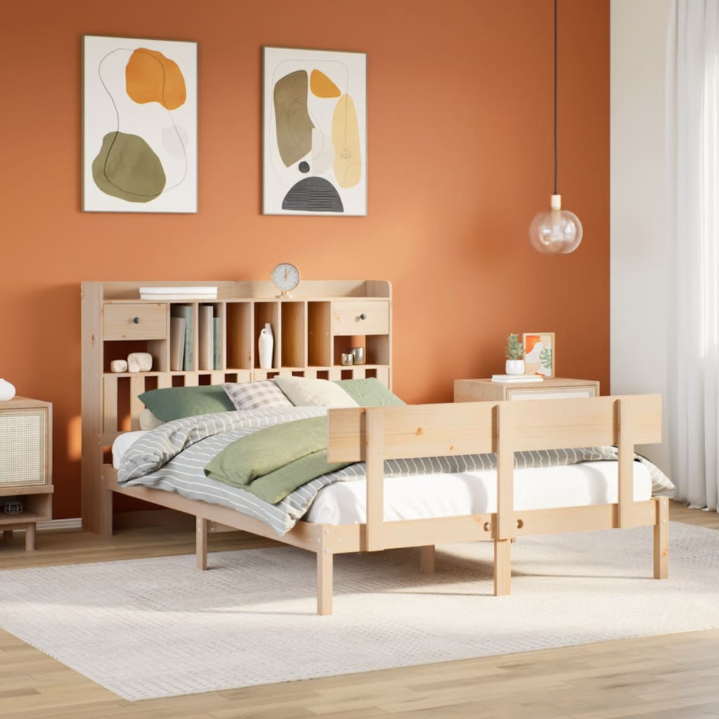 Sänky kirjahyllyllä ilman patjaa 150x200 cm täysi mänty