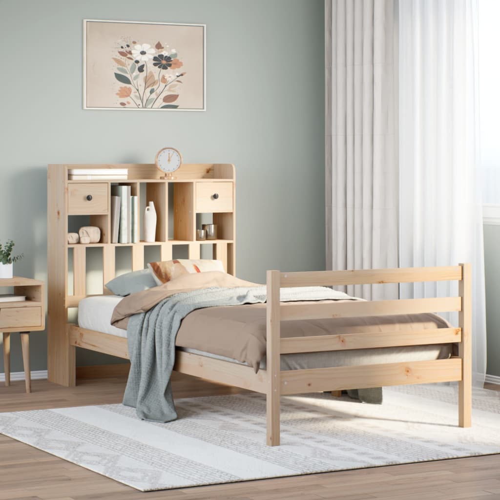 Sänky kirjahyllyllä ilman patjaa 75x190 cm täysi mänty