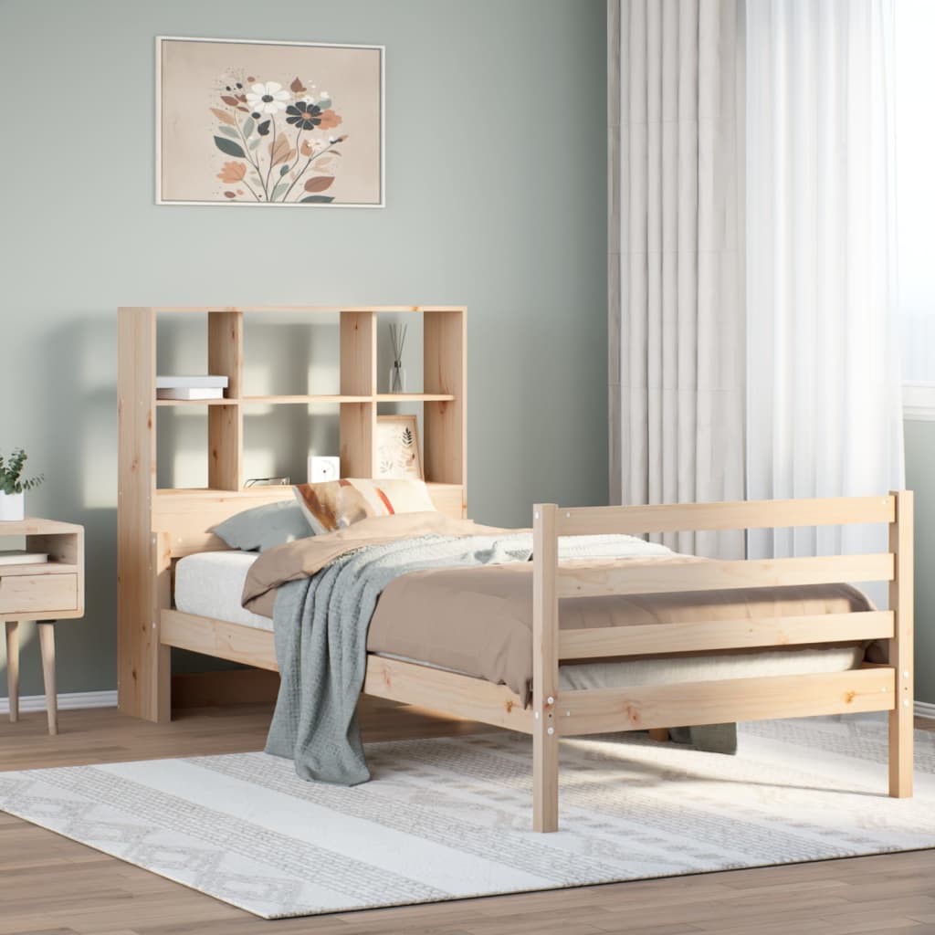Sänky kirjahyllyllä ilman patjaa 90x190 cm täysi mänty