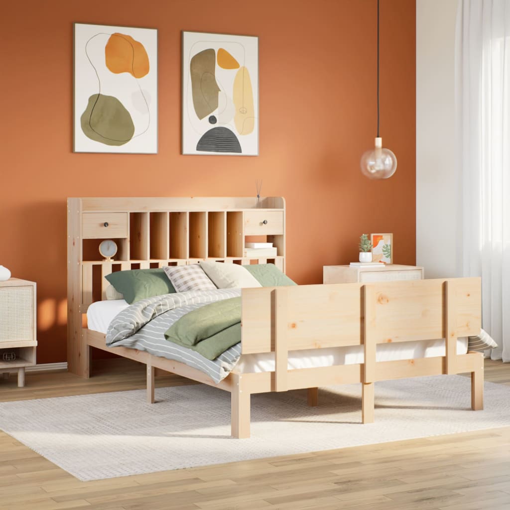 Sänky kirjahyllyllä ilman patjaa 150x200 cm täysi mänty