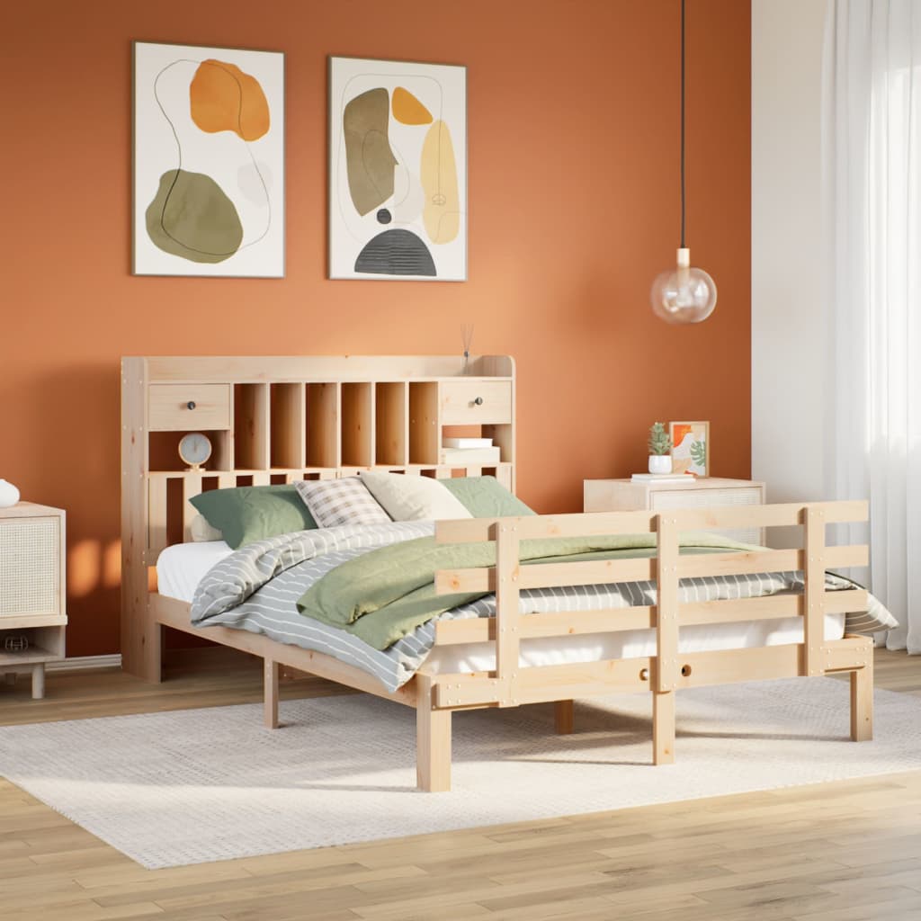 Sänky kirjahyllyllä ilman patjaa 150x200 cm täysi mänty