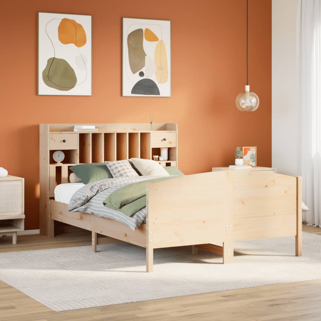 Sänky kirjahyllyllä ilman patjaa 150x200 cm täysi mänty