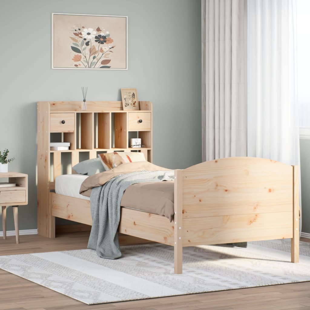 Sänky kirjahyllyllä ilman patjaa 75x190 cm täysi mänty