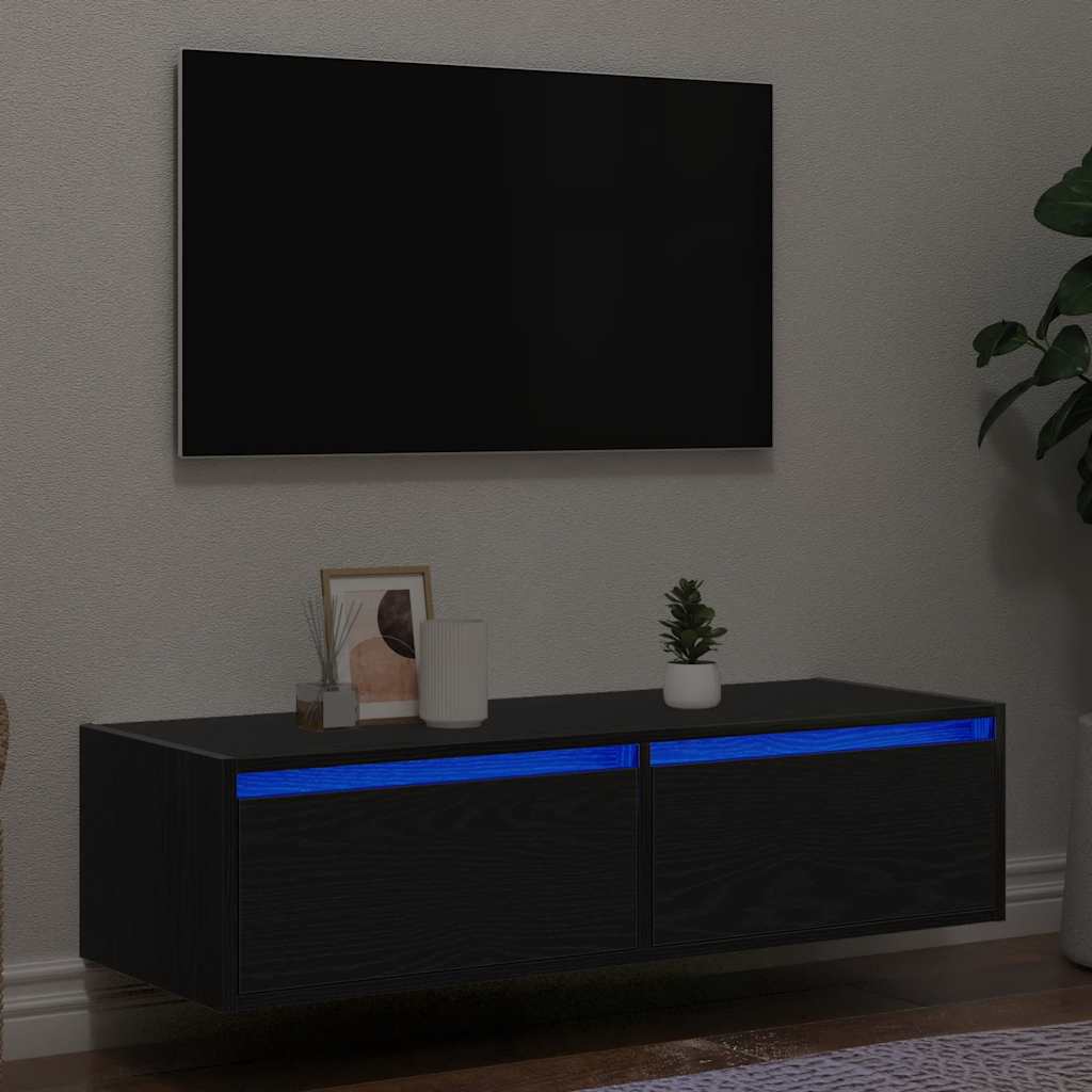 TV-kaappi LED-valoilla musta tammi 100X35,5x25 cm