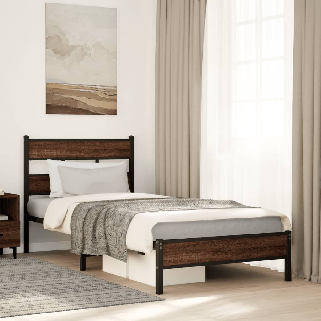 Sängynrunko ilman patjaa ruskea tammi 75x190 cm tekninen puu