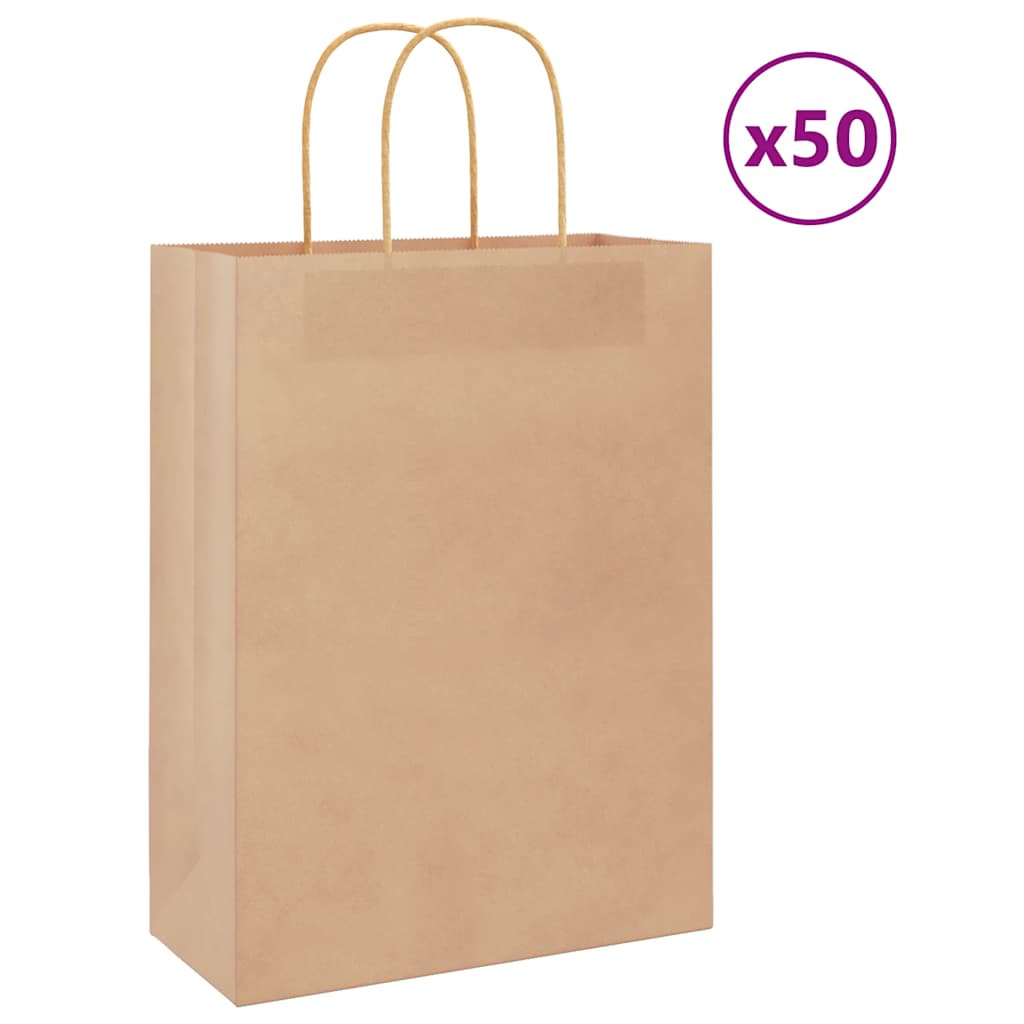 Paperikassit 50 kpl kahvoilla ruskea 26x12x35 cm