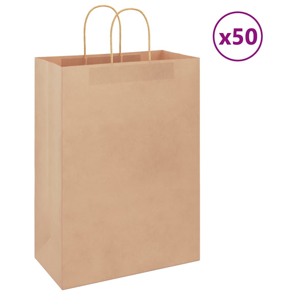 Paperikassit 50 kpl kahvoilla ruskea 32x17x44 cm