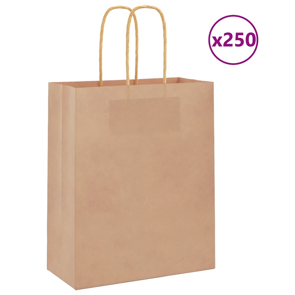 Paperikassit 250 kpl kahvoilla ruskea 18x8x22 cm