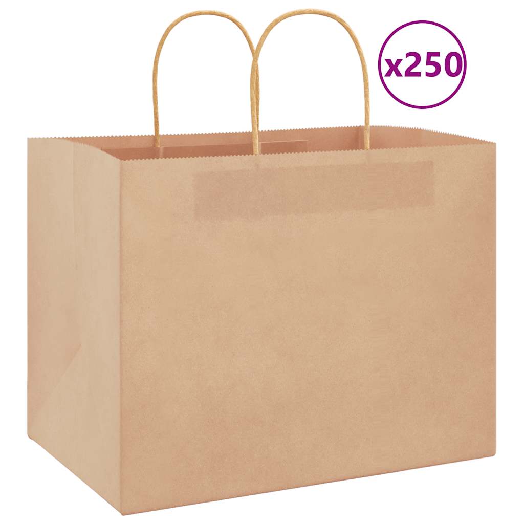 Paperikassit 250 kpl kahvoilla ruskea 32x22x24 cm