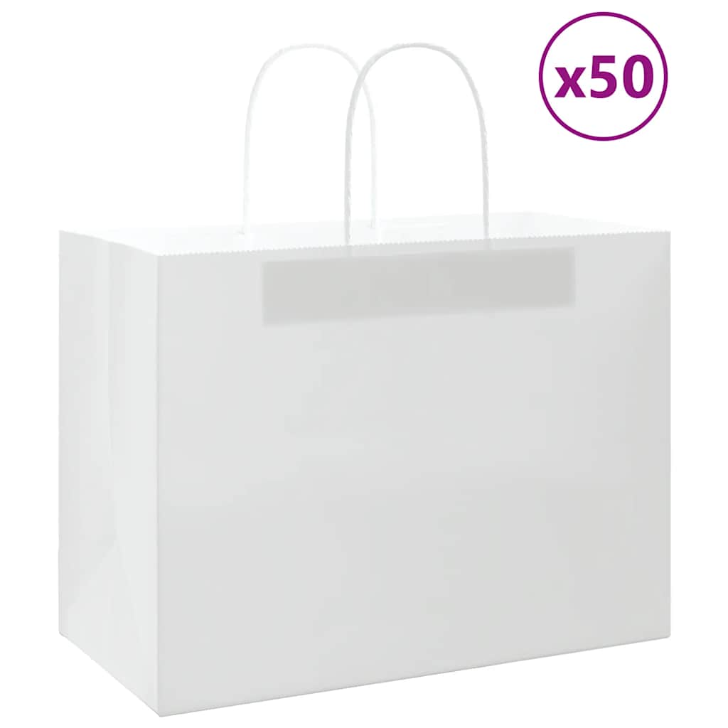 Paperikassit 50 kpl kahvoilla valkoinen 32x17x25 cm