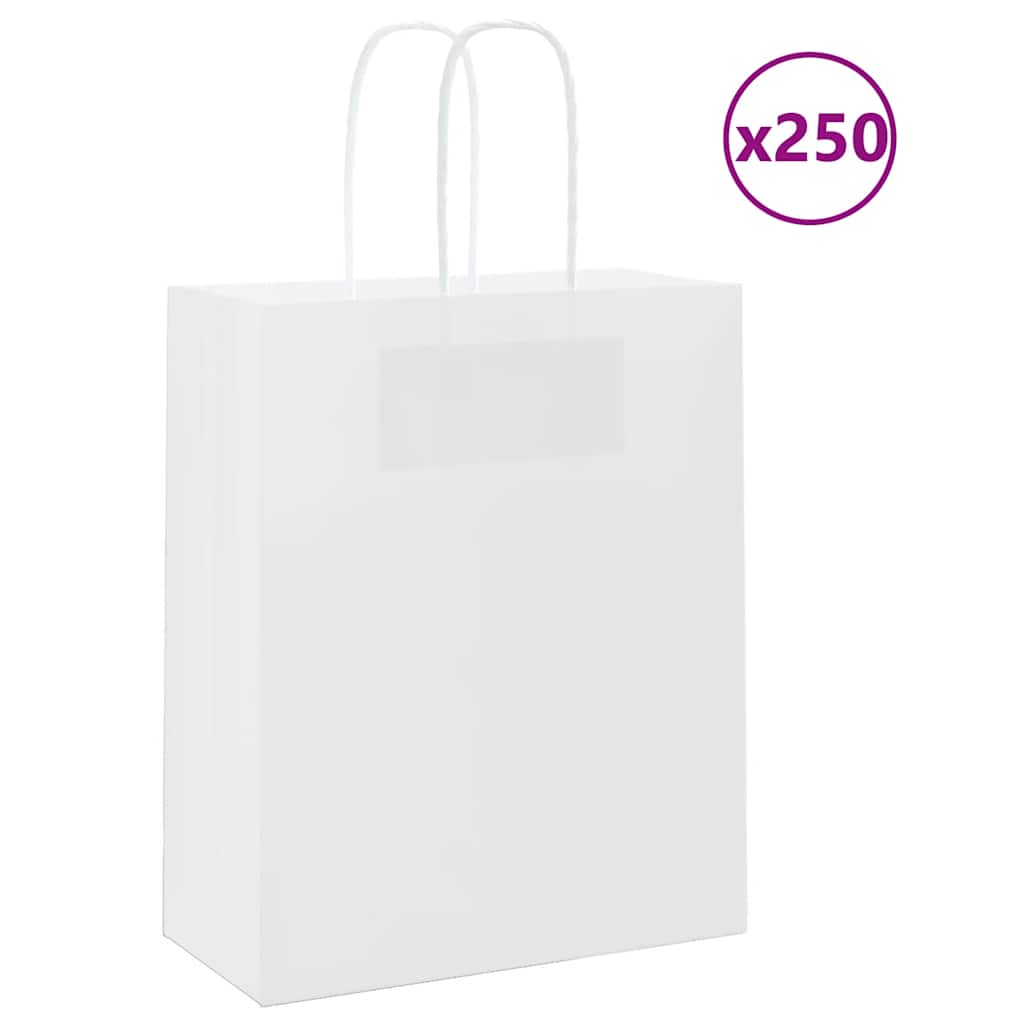 Paperikassit 250 kpl kahvoilla valkoinen 18x8x22 cm