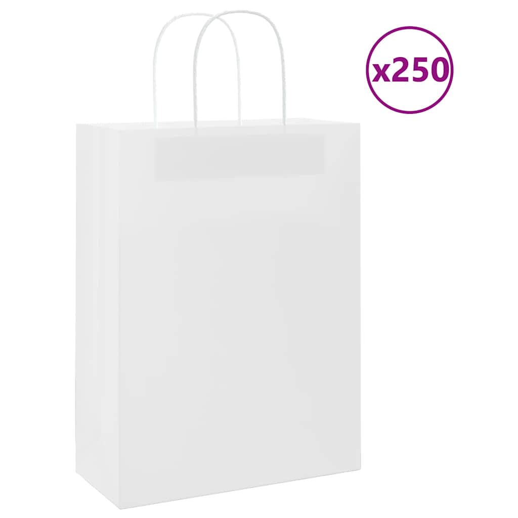 Paperikassit 250 kpl kahvoilla valkoinen 26x12x35 cm