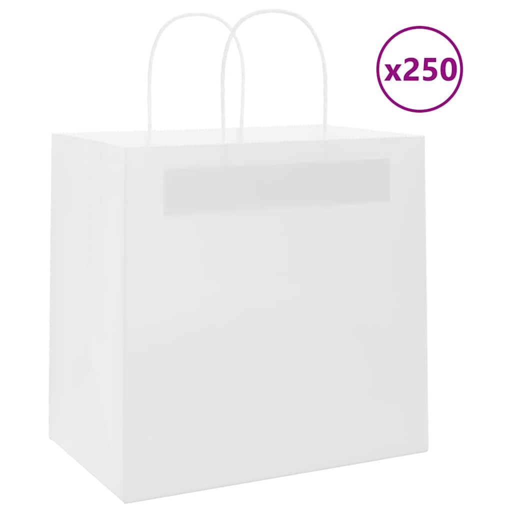 Paperikassit 250 kpl kahvoilla valkoinen 26x17x25 cm