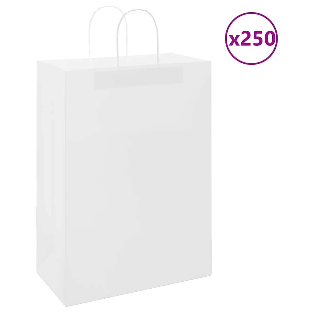 Paperikassit 250 kpl kahvoilla valkoinen 32x17x44 cm