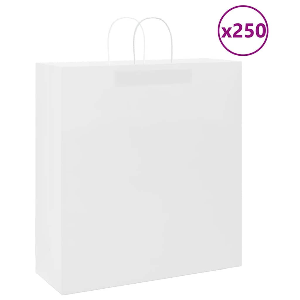 Paperikassit 250 kpl kahvoilla valkoinen 45x17x48 cm