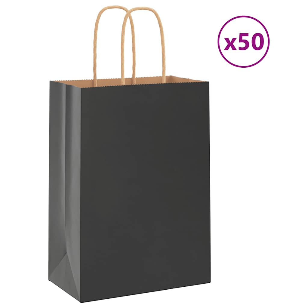 Paperikassit 50 kpl kahvoilla musta 15x8x21 cm