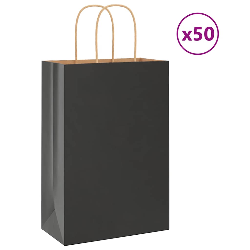 Paperikassit 50 kpl kahvoilla musta 21x11x31 cm
