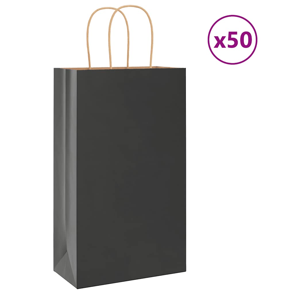 Paperikassit 50 kpl kahvoilla musta 21x11x36 cm
