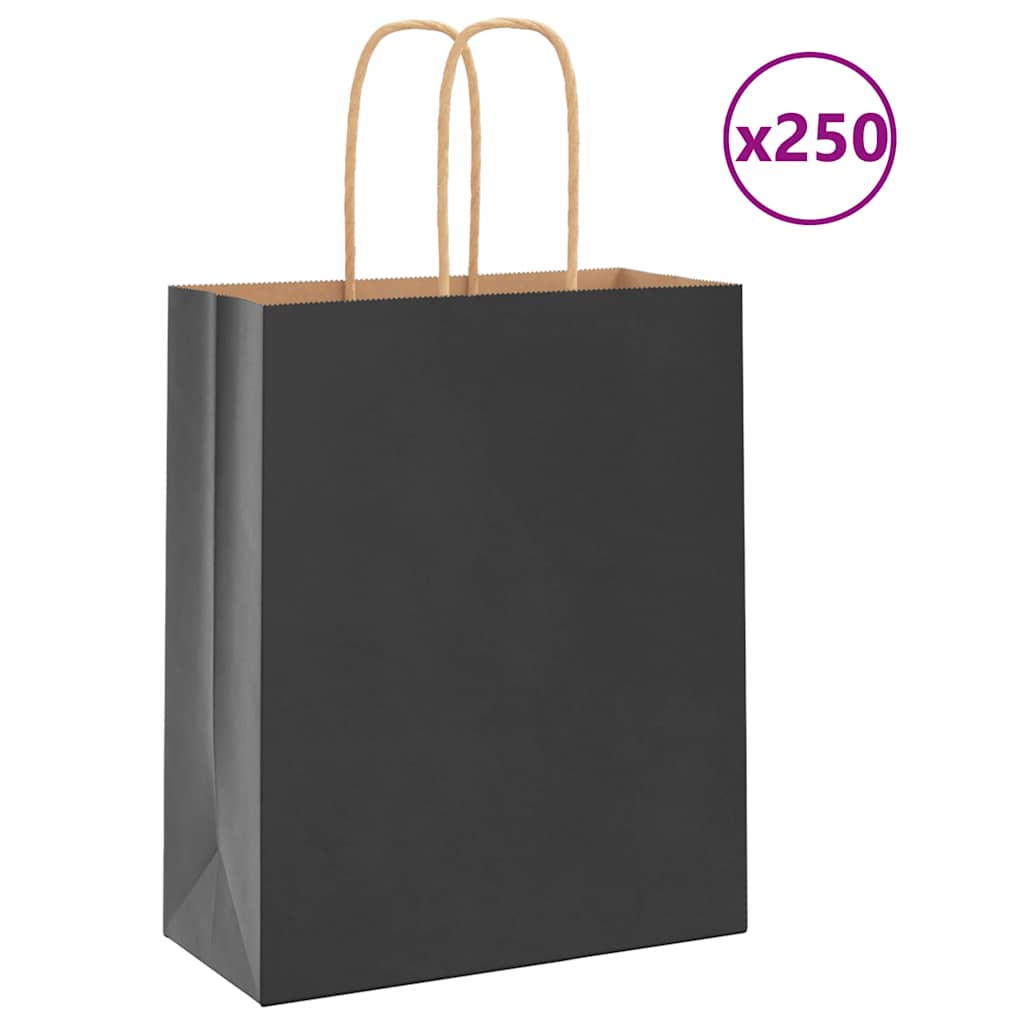 Paperikassit 250 kpl kahvoilla musta 18x8x22 cm