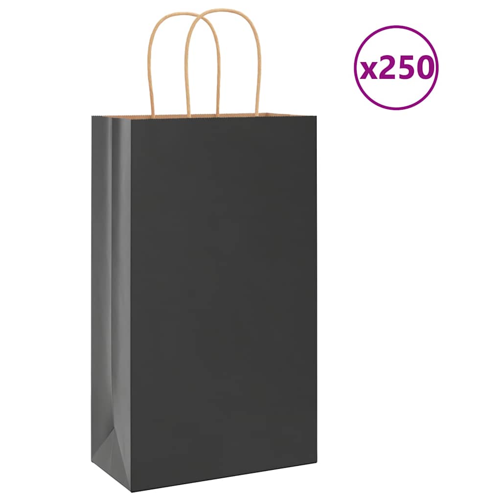 Paperikassit 250 kpl kahvoilla musta 21x11x36 cm