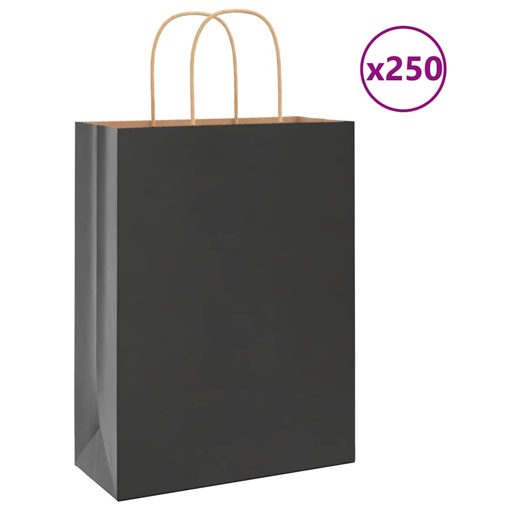 Paperikassit 250 kpl kahvoilla musta 26x12x35 cm