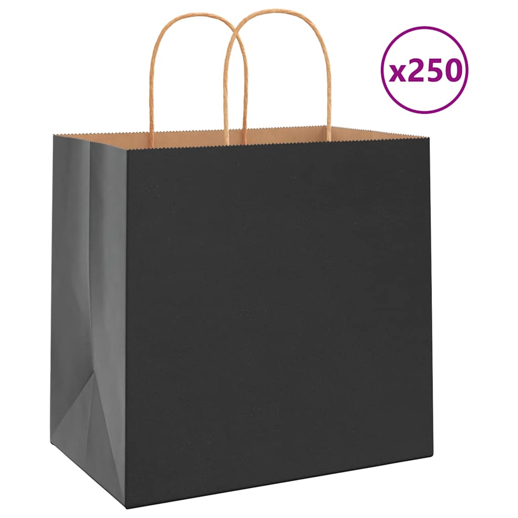 Paperikassit 250 kpl kahvoilla musta 26x17x25 cm