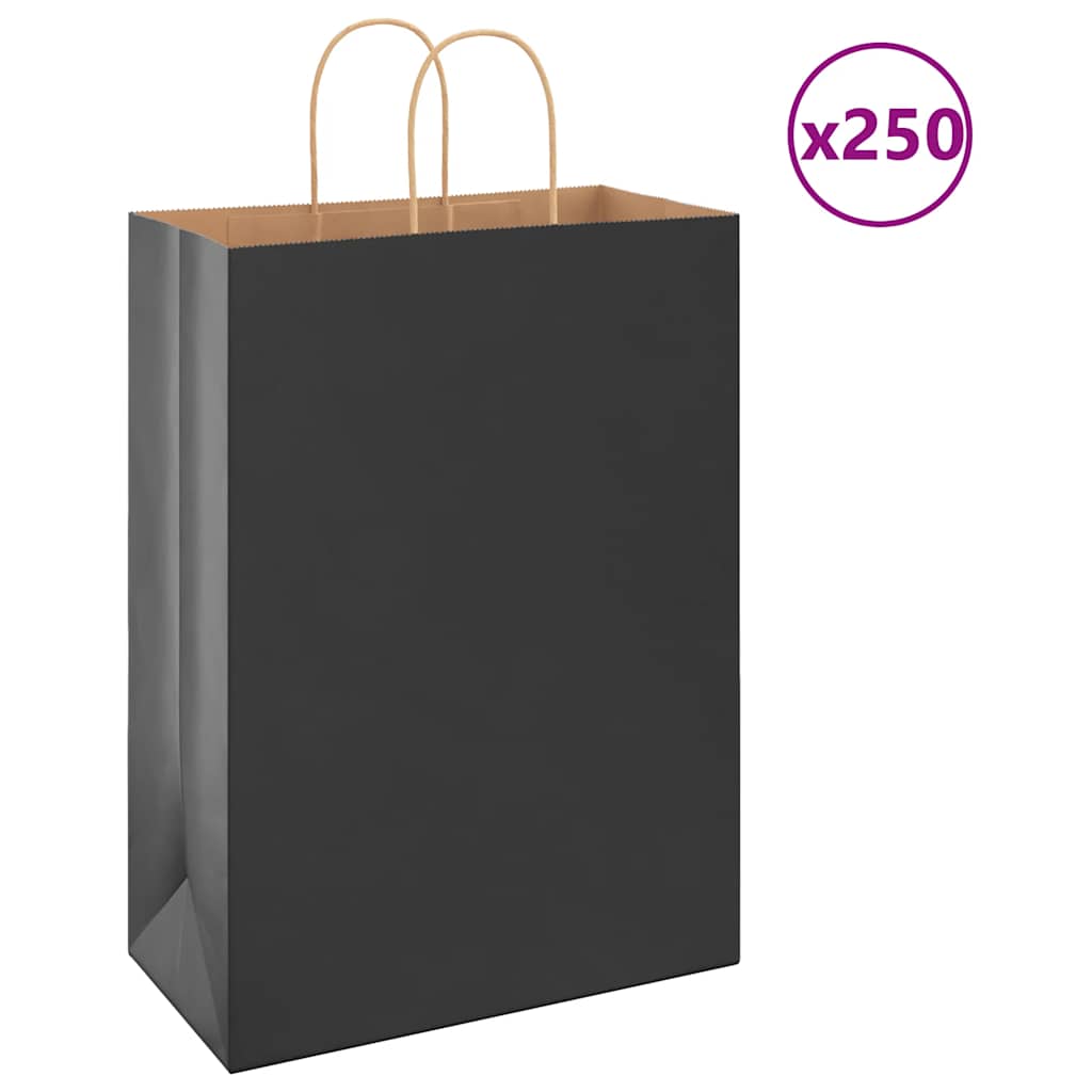 Paperikassit 250 kpl kahvoilla musta 32x17x44 cm
