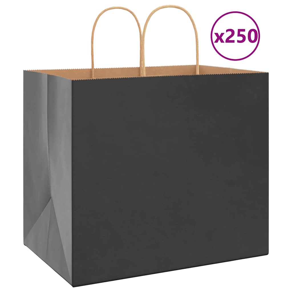 Paperikassit 250 kpl kahvoilla musta 32x22x28 cm
