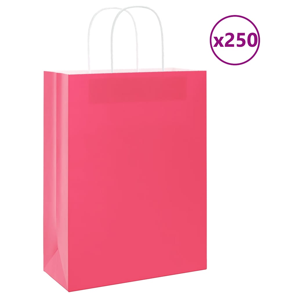 Paperikassit 250 kpl kahvoilla pinkki 26x12x35 cm