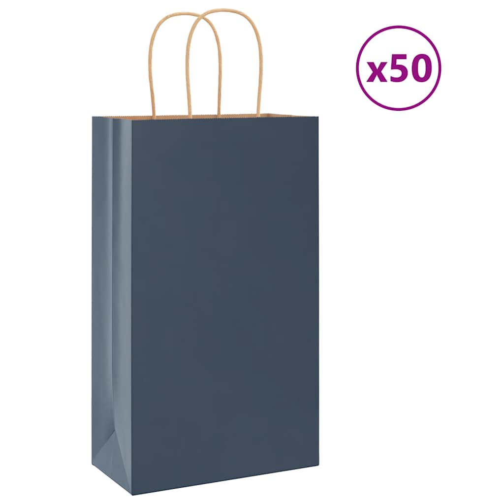 Paperikassit 50 kpl kahvoilla sininen 21x11x36 cm