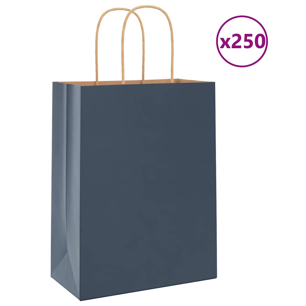 Paperikassit 250 kpl kahvoilla sininen 21x11x28 cm
