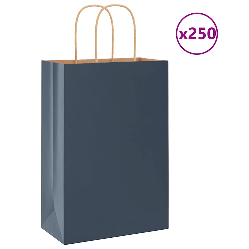 Paperikassit 250 kpl kahvoilla sininen 21x11x31 cm
