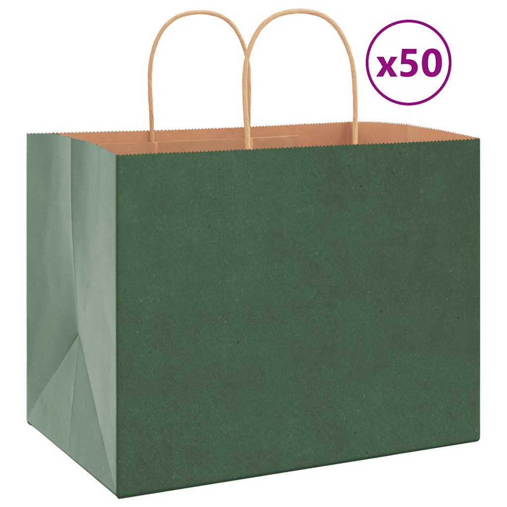 Paperikassit 50 kpl kahvoilla vihreä 32x22x24 cm