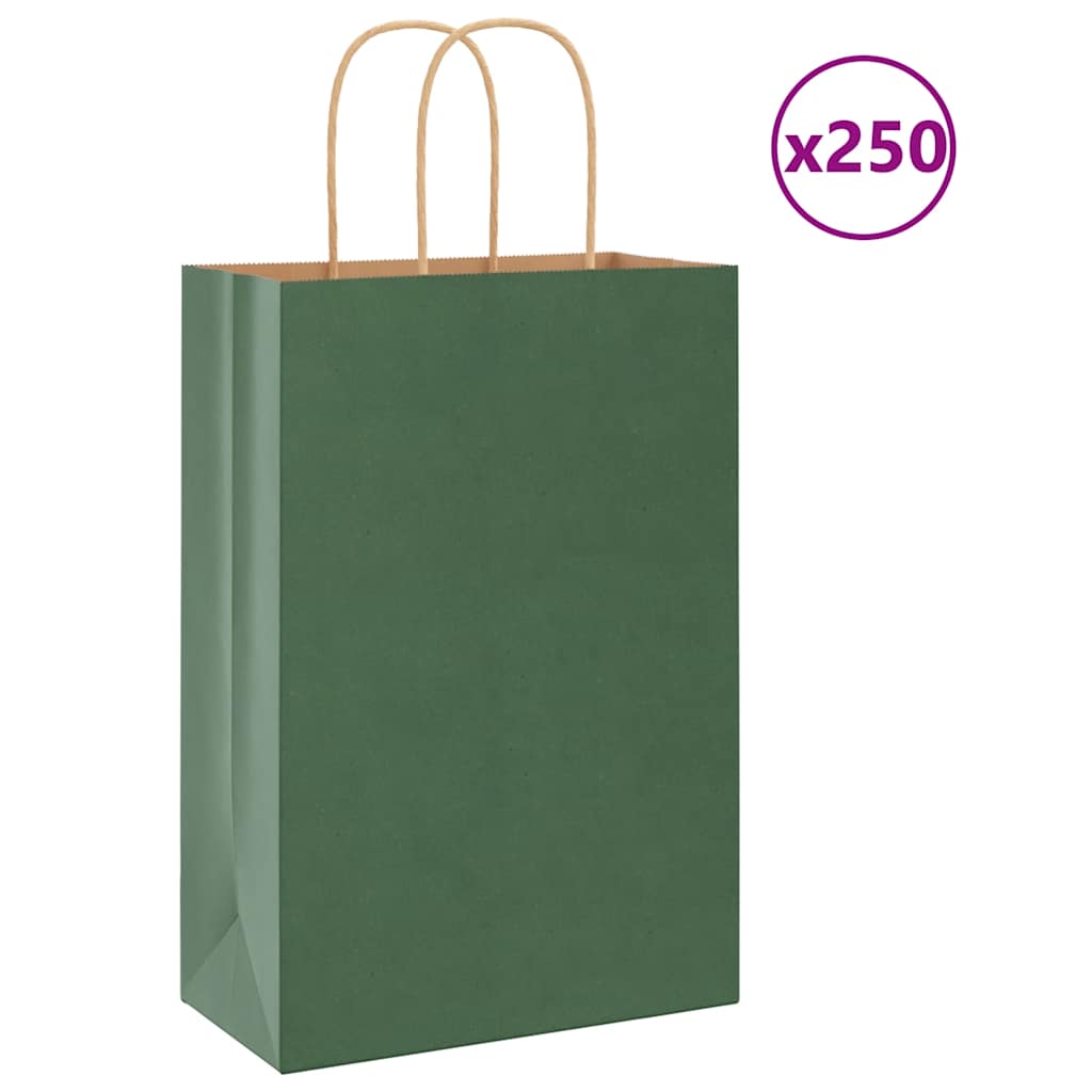 Paperikassit 250 kpl kahvoilla vihreä 21x11x31 cm