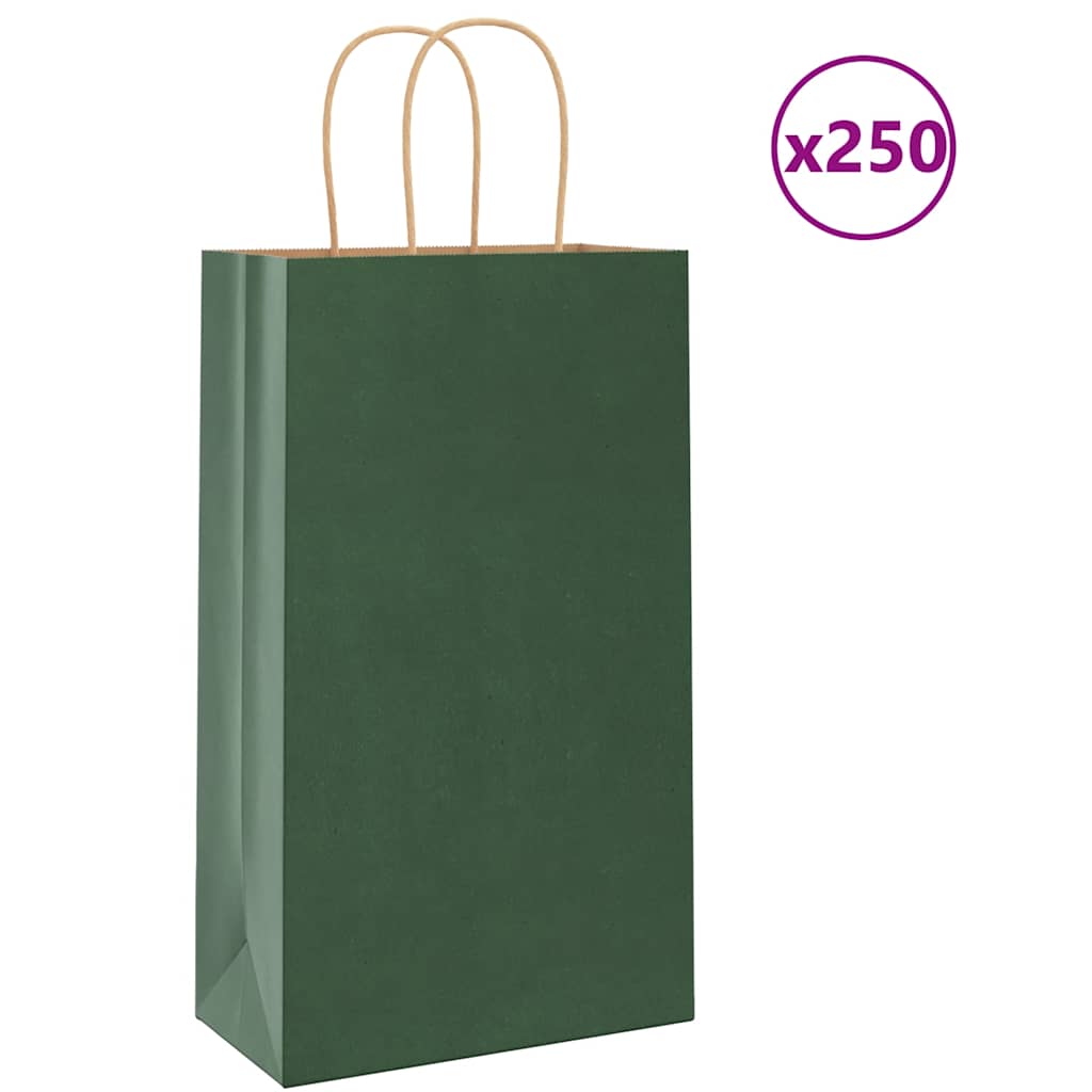 Paperikassit 250 kpl kahvoilla vihreä 21x11x36 cm