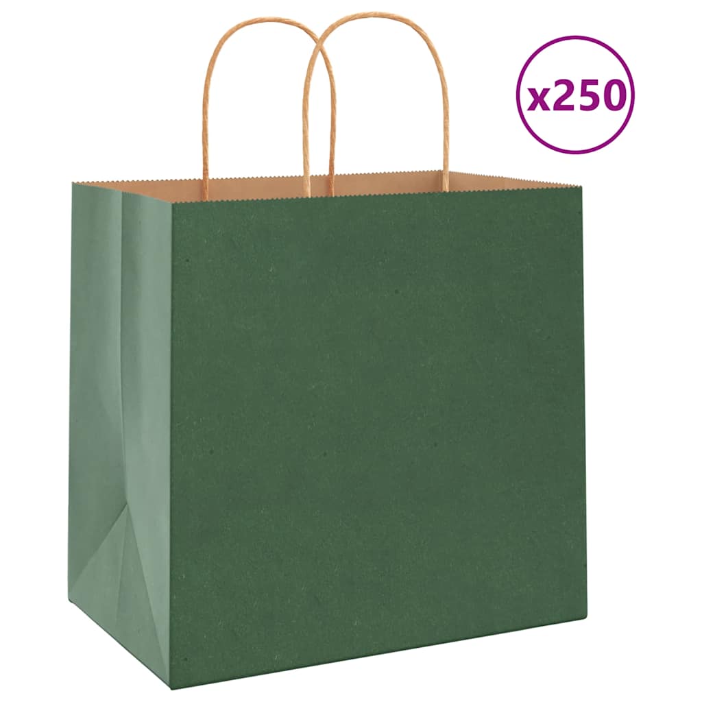 Paperikassit 250 kpl kahvoilla vihreä 26x17x25 cm