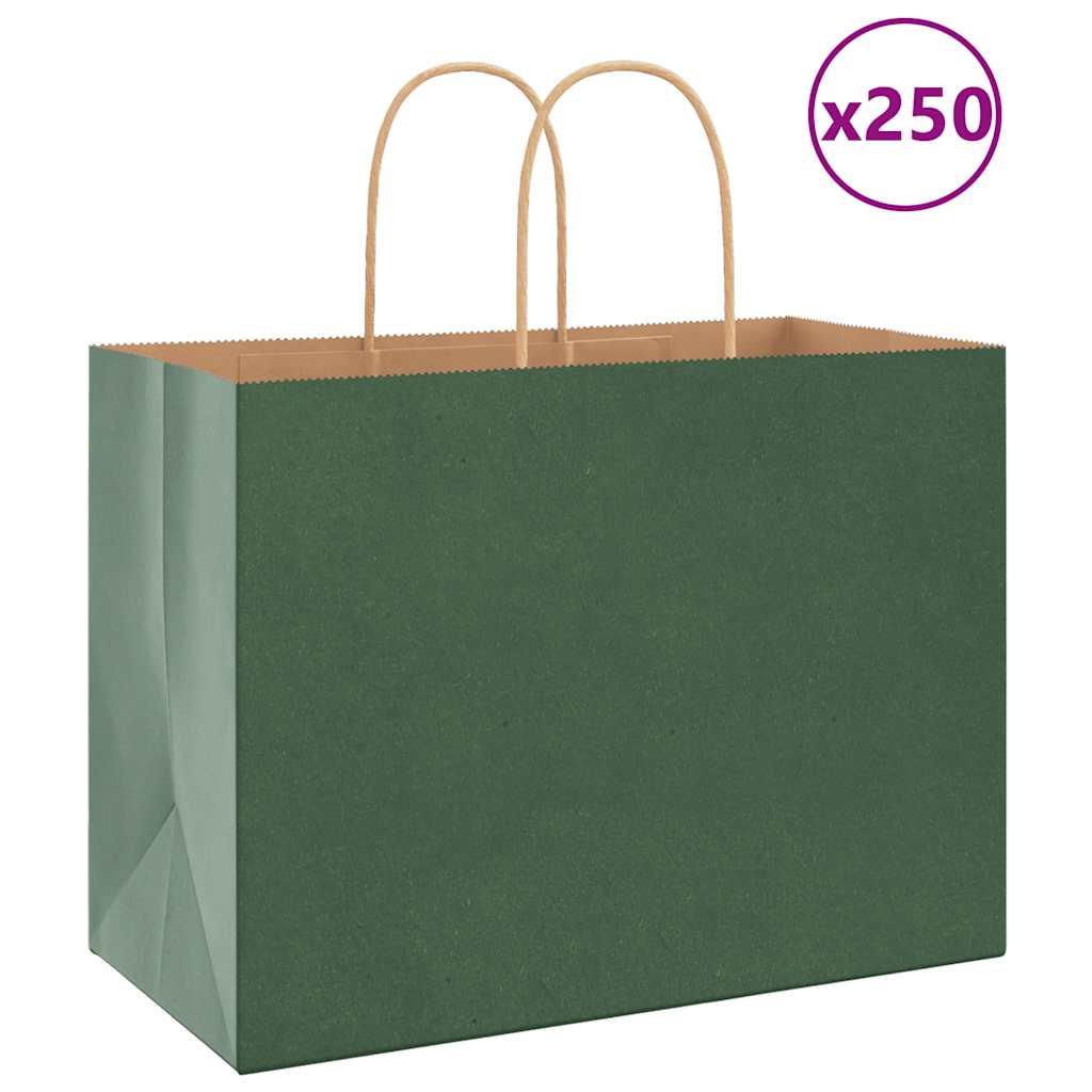 Paperikassit 250 kpl kahvoilla vihreä 32x17x25 cm