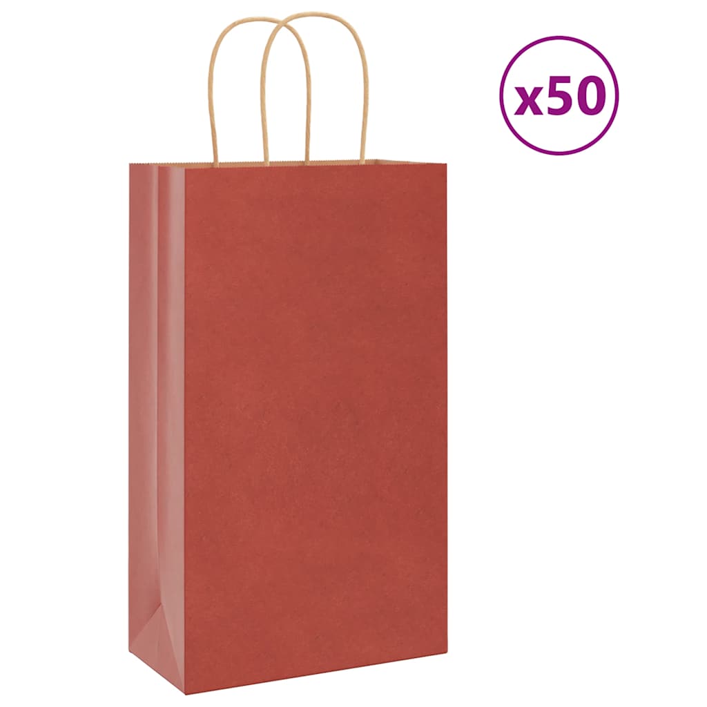Paperikassit 50 kpl kahvoilla punainen 21x11x36 cm
