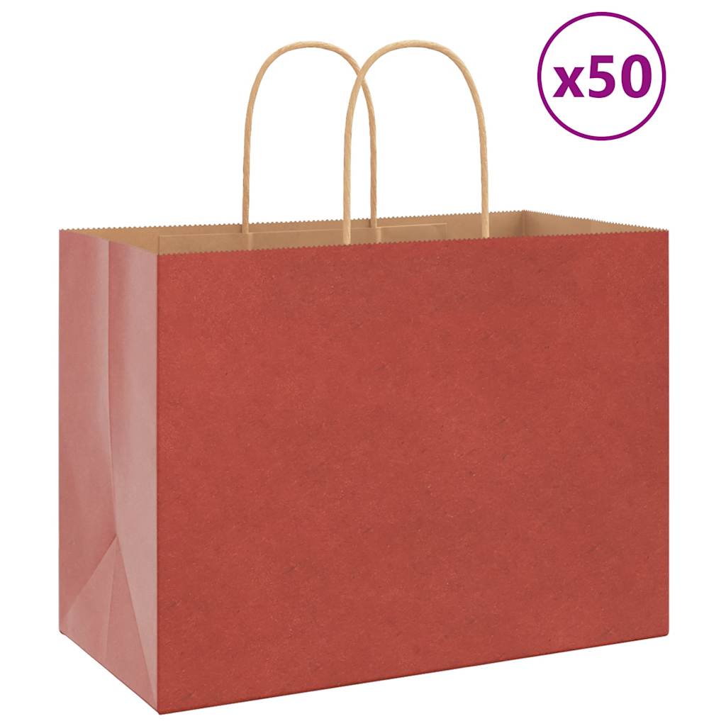 Paperikassit 50 kpl kahvoilla punainen 32x17x25 cm