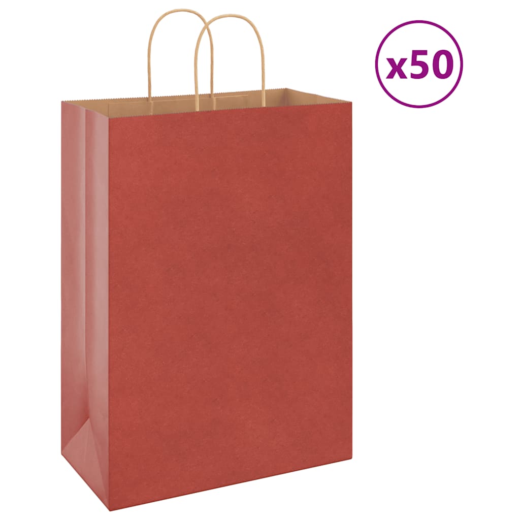 Paperikassit 50 kpl kahvoilla punainen 32x17x44 cm