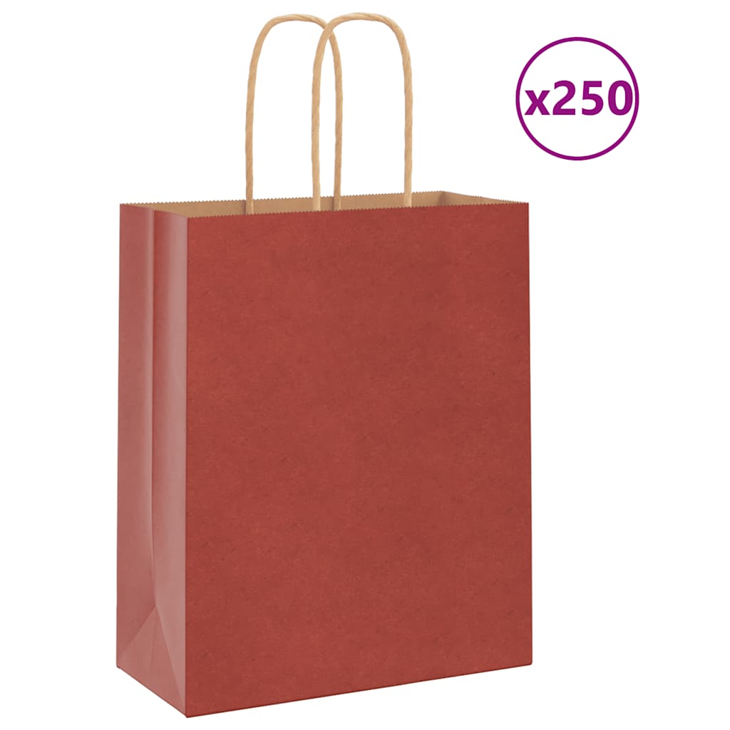 Paperikassit 250 kpl kahvoilla punainen 18x8x22 cm