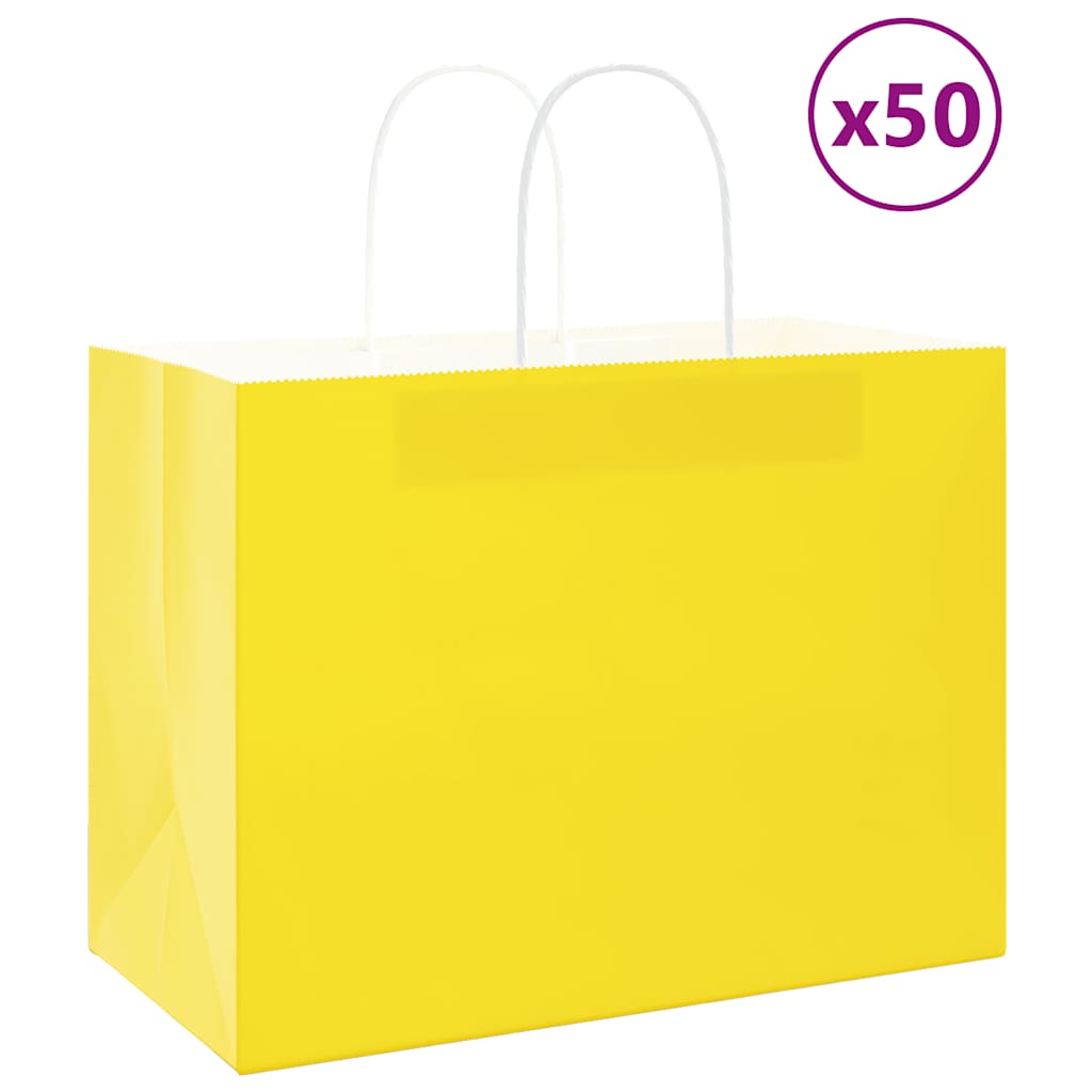 Paperikassit 50 kpl kahvoilla keltainen 32x17x25 cm