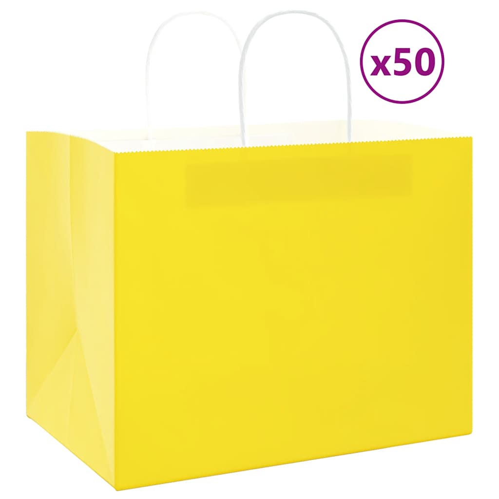 Paperikassit 50 kpl kahvoilla keltainen 32x22x24 cm