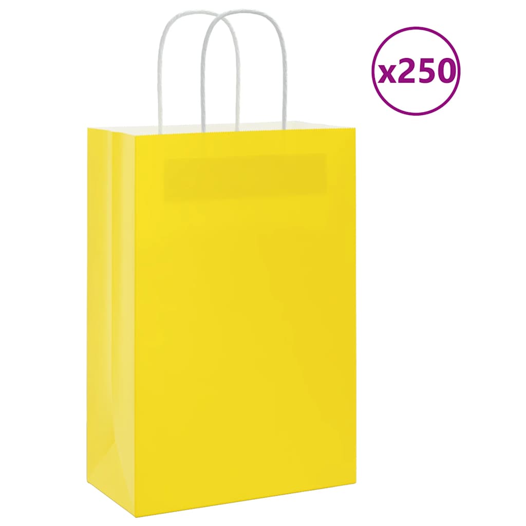 Paperikassit 250 kpl kahvoilla keltainen 21x11x31 cm